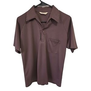 VTG CARINA FORD Shirt 70s Men's Disco Polo M USA Brown Open Collar Retro Mod